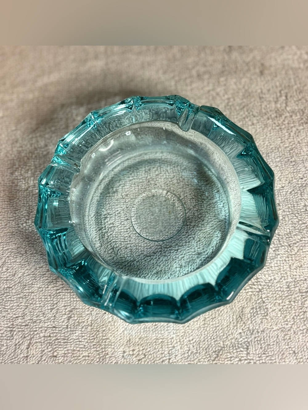 Vintage FOSTORIA Coin Eagle Azur Blue Glass Heavy Cigarette Cigar Ashtray